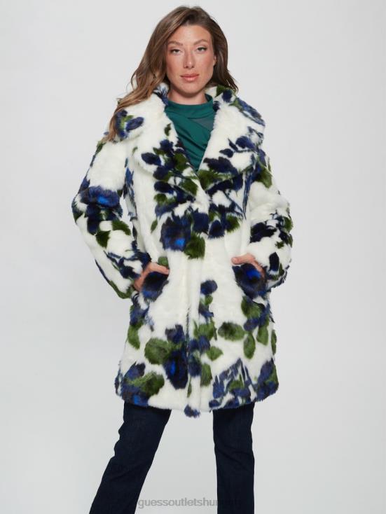 GUESS Fantasy Flower Blue Combo 8ZX4F1914 Magda Faux-Fur Coat