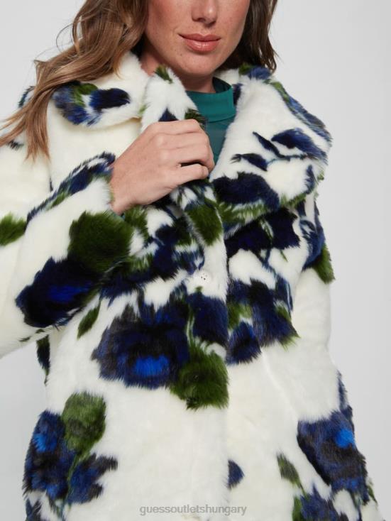 GUESS Fantasy Flower Blue Combo 8ZX4F1914 Magda Faux-Fur Coat
