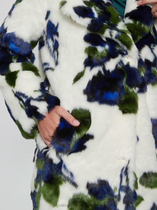 GUESS Fantasy Flower Blue Combo 8ZX4F1914 Magda Faux-Fur Coat