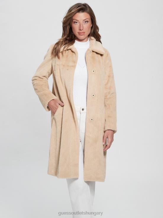 GUESS Foamy Taupe 8ZX4F1918 Simmone Faux-Fur Coat