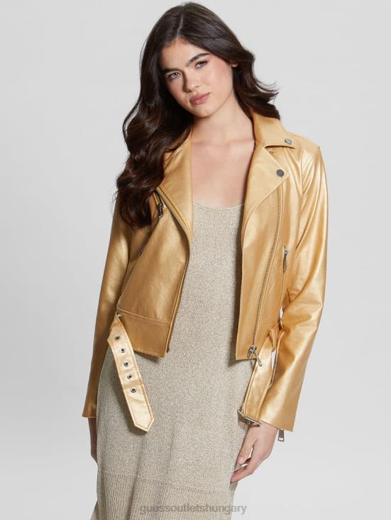 GUESS Gold Foil Combo 8ZX4F1769 Lana Metallic Faux-Leather Biker Jacket