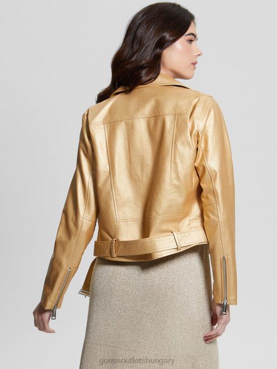 GUESS Gold Foil Combo 8ZX4F1769 Lana Metallic Faux-Leather Biker Jacket