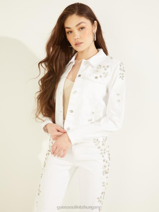 GUESS Golden White 8ZX4F222 Adoria Embellished Denim Jacket