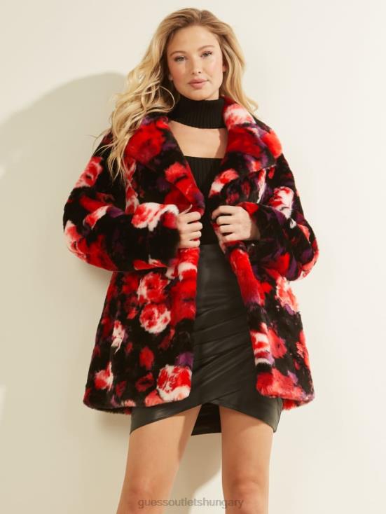 GUESS Jacquard Roses Pink And B 8ZX4F1891 Alanis Coat