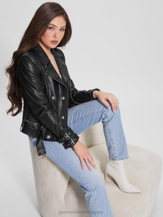 GUESS Jet Black Multi 8ZX4F1754 Olivia Faux-Leather Moto Jacket