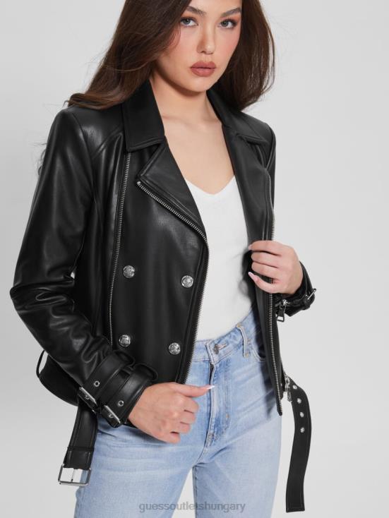 GUESS Jet Black Multi 8ZX4F1754 Olivia Faux-Leather Moto Jacket