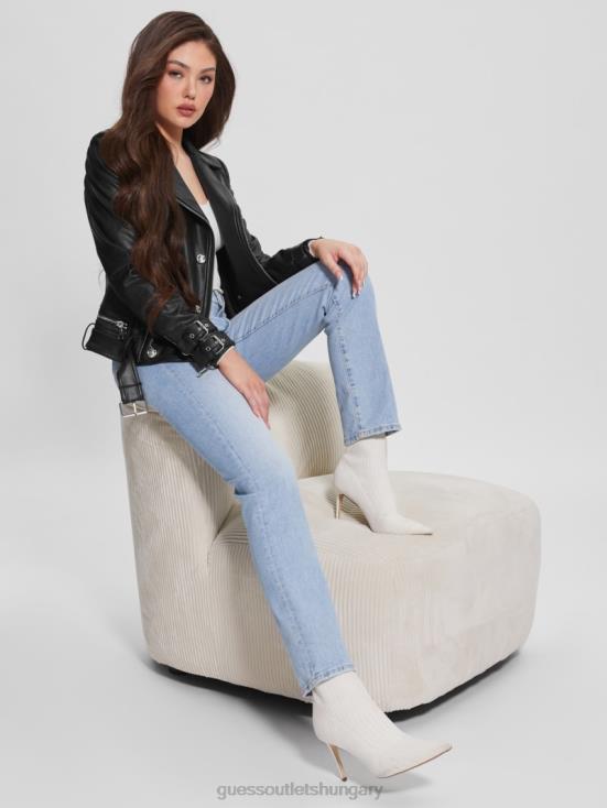 GUESS Jet Black Multi 8ZX4F1754 Olivia Faux-Leather Moto Jacket