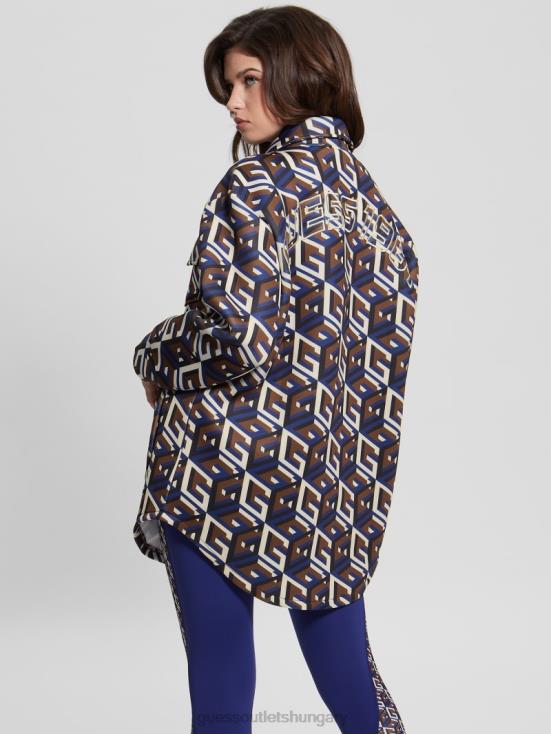 GUESS Medium G Cube Blue Combo 8ZX4F1542 Emilee Scuba-Knit Shacket