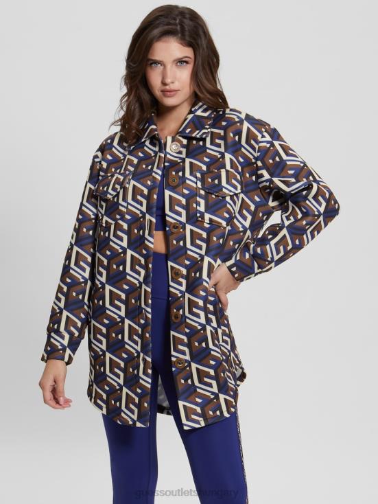 GUESS Medium G Cube Blue Combo 8ZX4F1542 Emilee Scuba-Knit Shacket