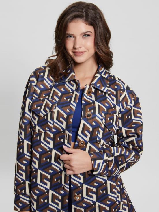 GUESS Medium G Cube Blue Combo 8ZX4F1542 Emilee Scuba-Knit Shacket