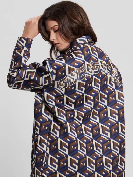 GUESS Medium G Cube Blue Combo 8ZX4F1542 Emilee Scuba-Knit Shacket