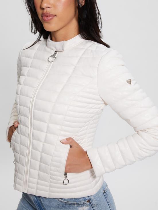 GUESS Parchment Tone 8ZX4F1865 Vona Quilted Logo Jacket