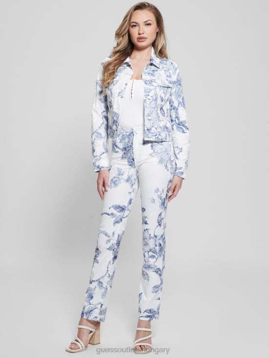 GUESS Porcelain Flower 8ZX4F112 Delya Floral Trucker Jacket