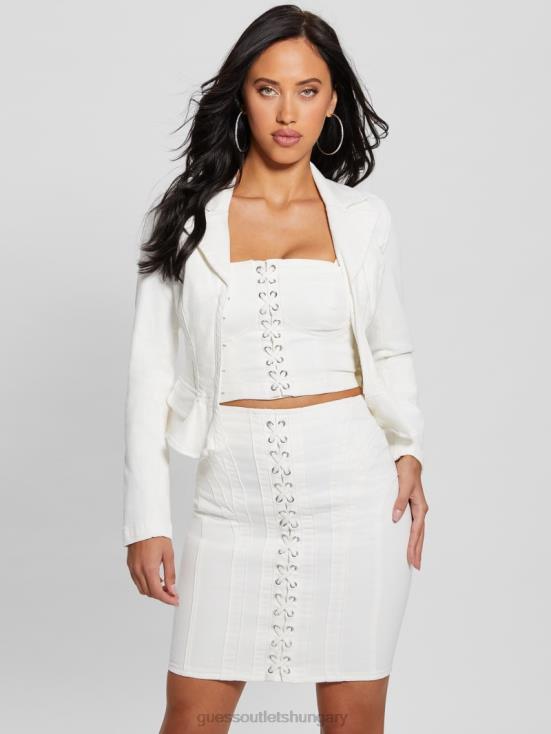 GUESS Pure White 8ZX4F81 Eco Cecila Lace-Up Denim Blazer