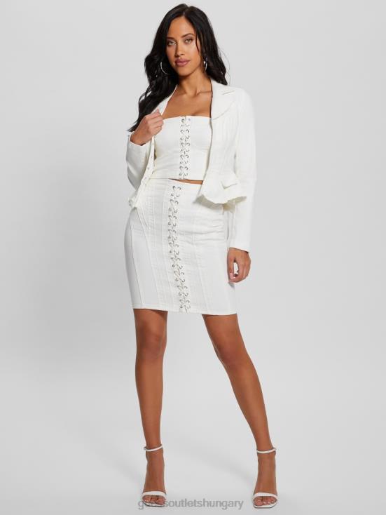 GUESS Pure White 8ZX4F81 Eco Cecila Lace-Up Denim Blazer