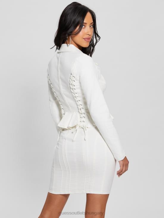 GUESS Pure White 8ZX4F81 Eco Cecila Lace-Up Denim Blazer