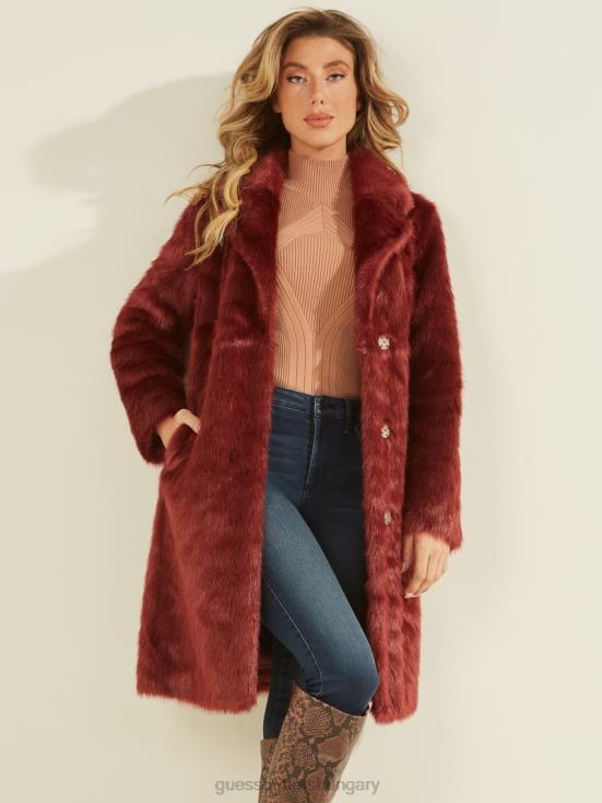 GUESS Ruby Merlot 8ZX4F1932 Marisol Faux-Fur Coat