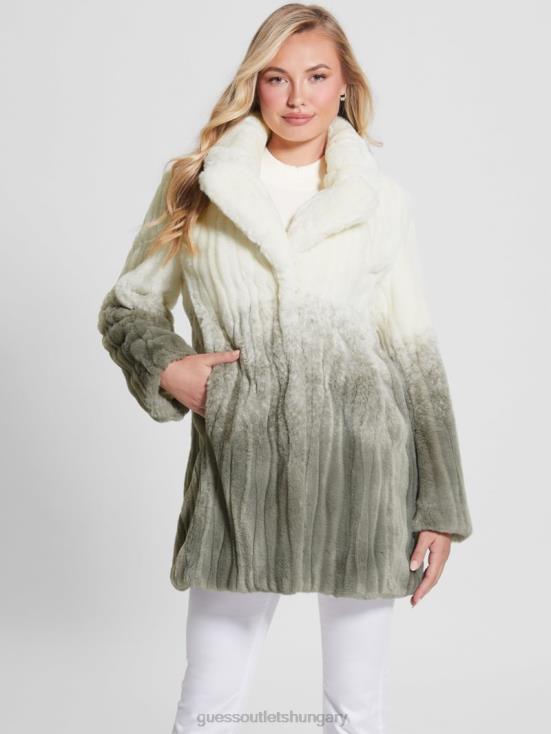 GUESS Shaded Salvia White Combo 8ZX4F1958 Marta Faux-Fur Coat
