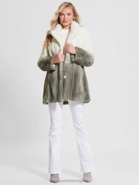 GUESS Shaded Salvia White Combo 8ZX4F1958 Marta Faux-Fur Coat