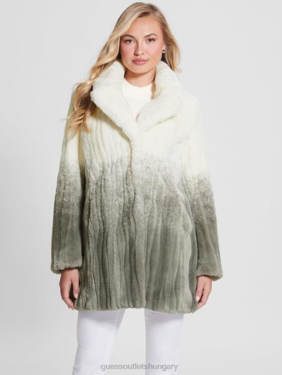 GUESS Shaded Salvia White Combo 8ZX4F1958 Marta Faux-Fur Coat