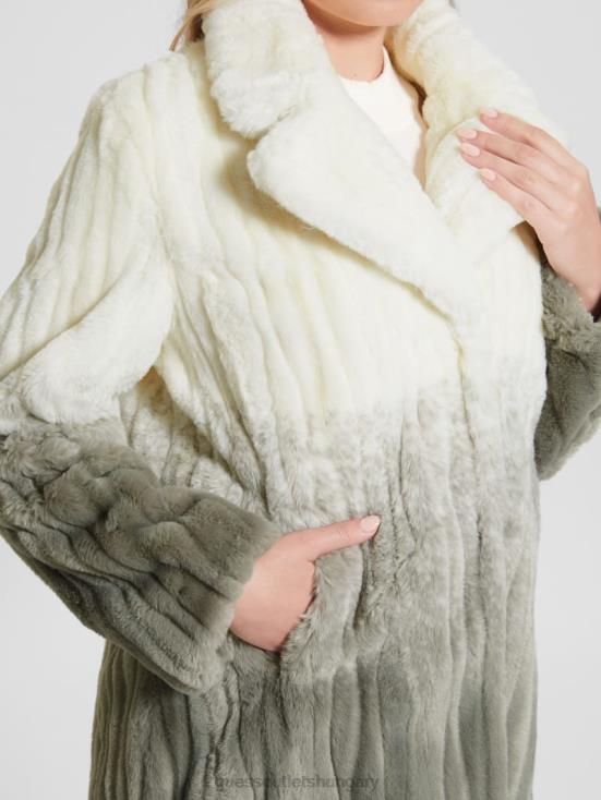 GUESS Shaded Salvia White Combo 8ZX4F1958 Marta Faux-Fur Coat