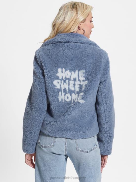 GUESS Steel Blue 8ZX4F1943 Daria Faux-Sherpa Moto Jacket
