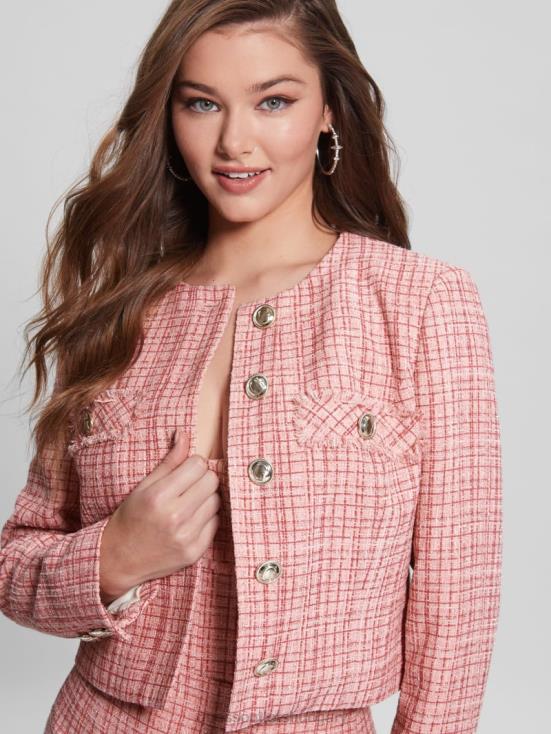 GUESS Vintage Blush Multi 8ZX4F1852 Alara Shimmer Tweed Jacket
