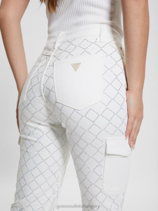 GUESS Bling White 8ZX4F48 80s Diamond Denim Cargo Jeans