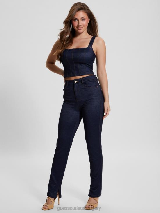 GUESS Blue Denim 8ZX4F73 Selene Denim Corset Crop Top