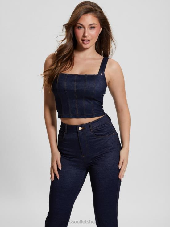GUESS Blue Denim 8ZX4F73 Selene Denim Corset Crop Top