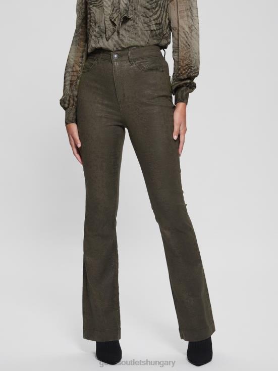 GUESS Dark Green Snake 8ZX4F95 Pop '70s Snakeskin Flared Pants