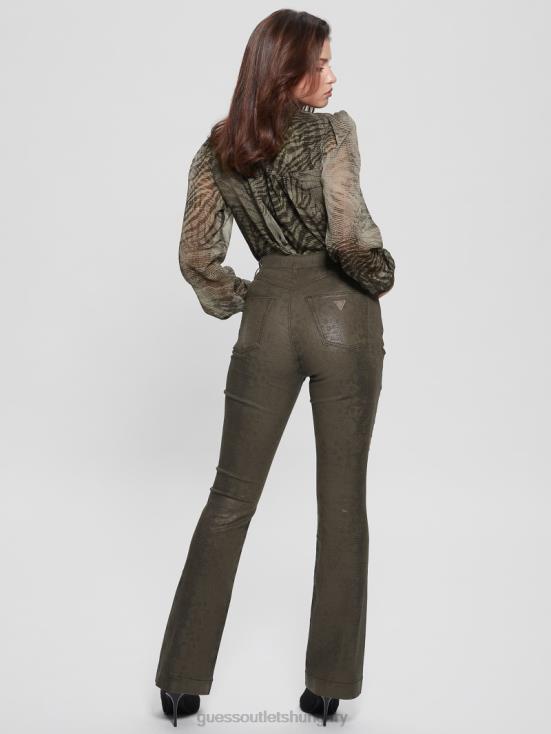 GUESS Dark Green Snake 8ZX4F95 Pop \'70s Snakeskin Flared Pants