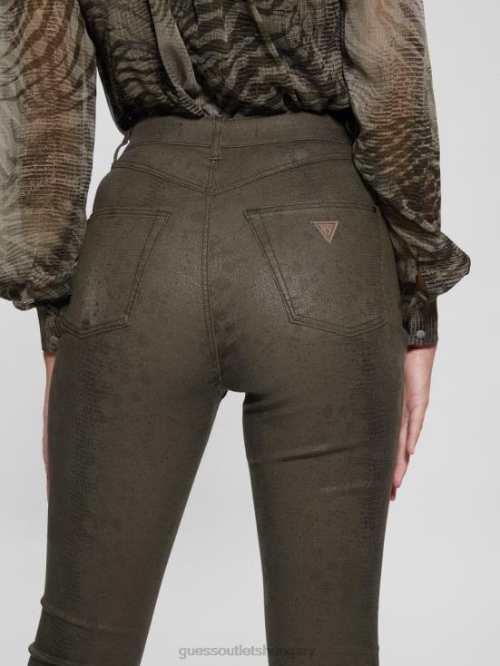 GUESS Dark Green Snake 8ZX4F95 Pop \'70s Snakeskin Flared Pants