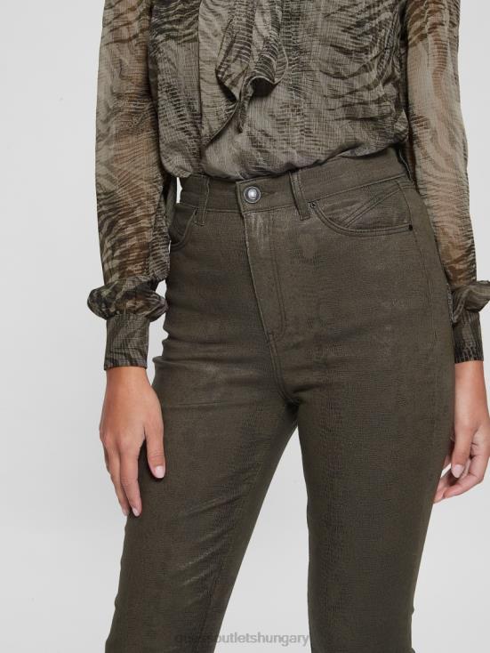 GUESS Dark Green Snake 8ZX4F95 Pop \'70s Snakeskin Flared Pants