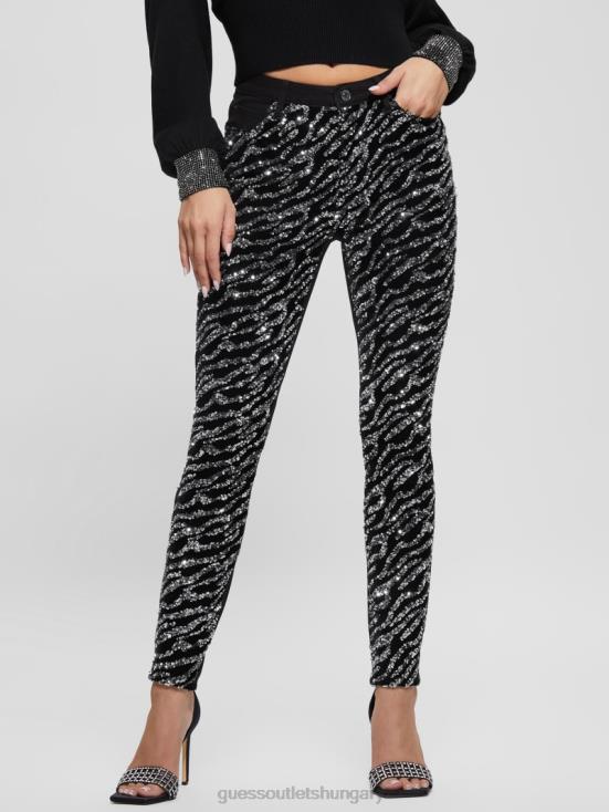 GUESS Glam Tiger Silver 8ZX4F220 1981 Tiger Sequin Skinny Jeans
