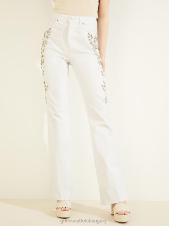 GUESS Golden White 8ZX4F148 Pop '70s Embellished Flared Jeans