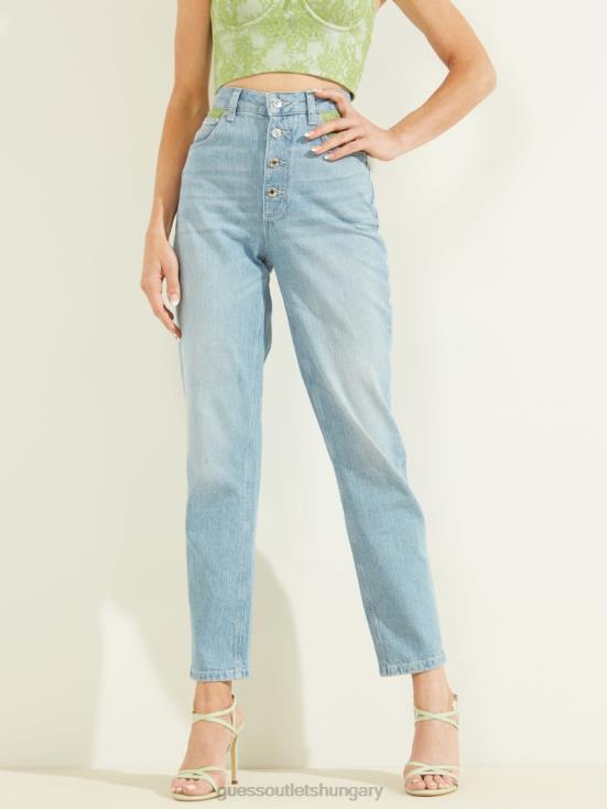 GUESS Green Lace Wash 8ZX4F214 Lace Exposed Button Mom Jeans