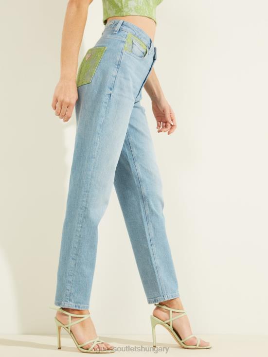 GUESS Green Lace Wash 8ZX4F214 Lace Exposed Button Mom Jeans