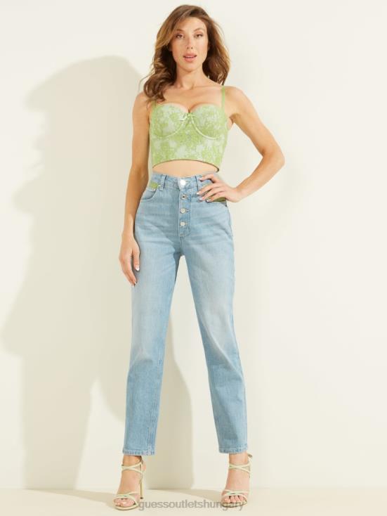 GUESS Green Lace Wash 8ZX4F214 Lace Exposed Button Mom Jeans