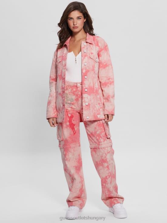GUESS Morning Pink Tie Dye 8ZX4F216 Oversized Denim Jacket