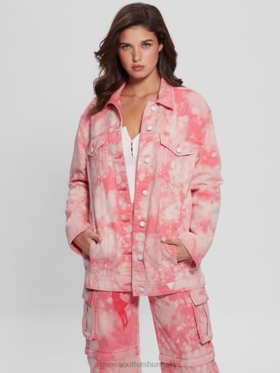 GUESS Morning Pink Tie Dye 8ZX4F216 Oversized Denim Jacket