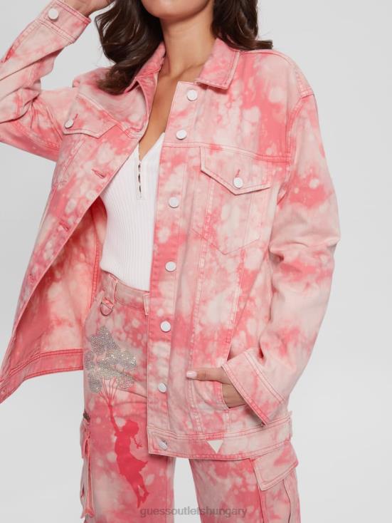 GUESS Morning Pink Tie Dye 8ZX4F216 Oversized Denim Jacket