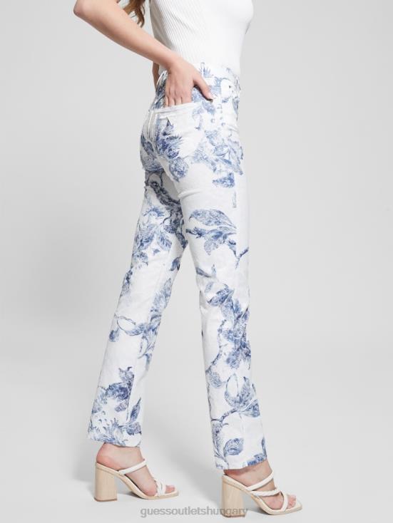 GUESS Porcelain Flower 8ZX4F64 1981 Floral Mid-Rise Straight Woven Pants