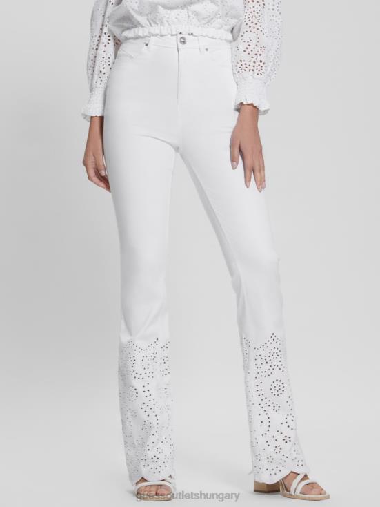 GUESS Pure White 8ZX4F98 Embroidered Flared Pants