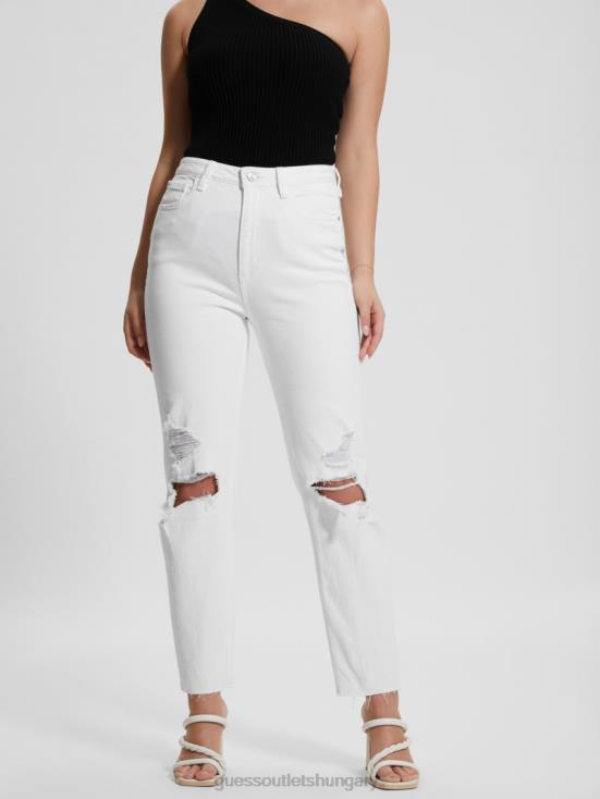 GUESS Pure White Multi 8ZX4F70 Destroyed Mom Jeans