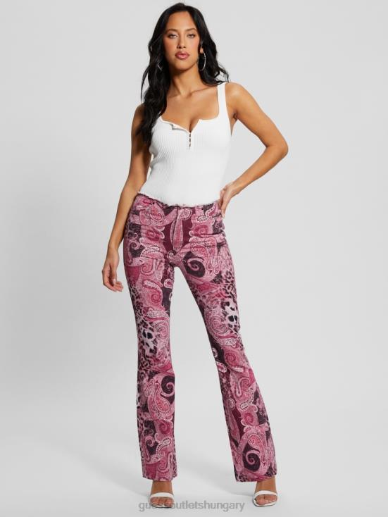 GUESS Purple Kashmir Wash 8ZX4F117 Pop '90s Frayed-Waist Flared Jeans