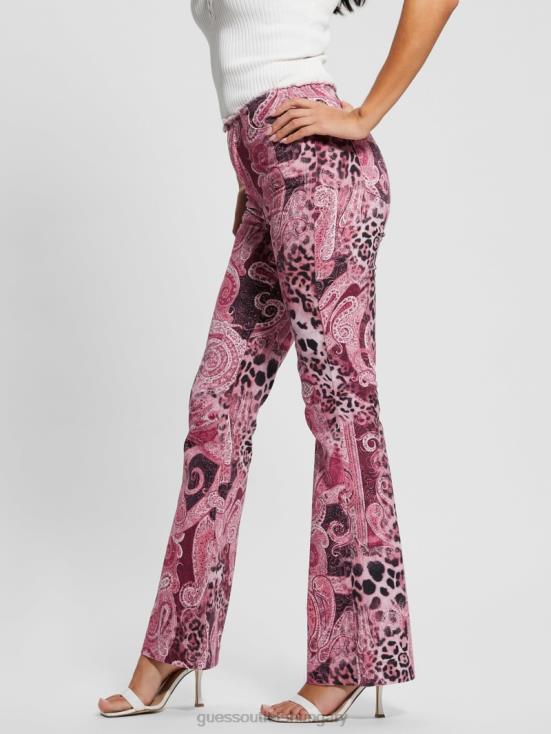 GUESS Purple Kashmir Wash 8ZX4F117 Pop \'90s Frayed-Waist Flared Jeans