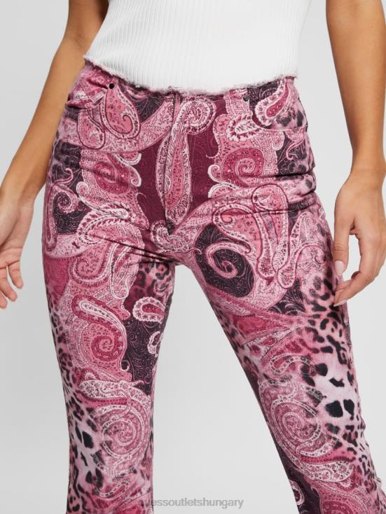 GUESS Purple Kashmir Wash 8ZX4F117 Pop \'90s Frayed-Waist Flared Jeans