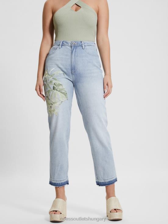 GUESS Sunset Flower 8ZX4F18 Eco Satin Artwork Denim Mom Jeans