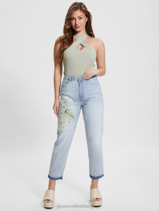 GUESS Sunset Flower 8ZX4F18 Eco Satin Artwork Denim Mom Jeans